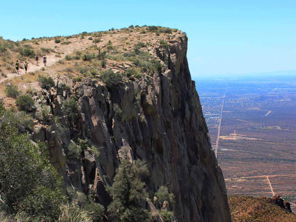 Landscape, View, hikers, Flatiron Mesa, Central Arizona, Superstition Mountains, Lost Dutchman State Park's Siphon Draw Hiking Trail, Apache Junction, Phoenix