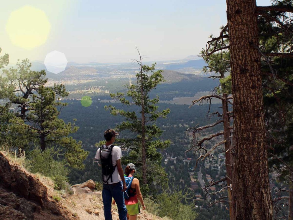 Hikers, Mountain Top, Flagstaff, Arizona, Elden Lookout Hiking Trail, View, Plains