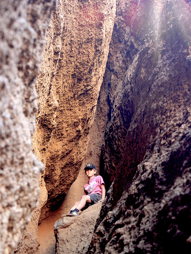 Boy, Young, Hiker, Small Slot Canyon, Cinder Cones, Flagstaff, Arizona, Red Mountain Hiking Trail