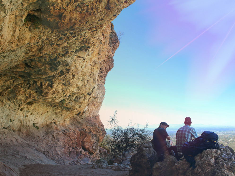 Landscape, View, Two Hikers, Sitting, the Wind Cave, Usery Park, Apache Junction, Wind Cave Hiking Trail, Phoenix