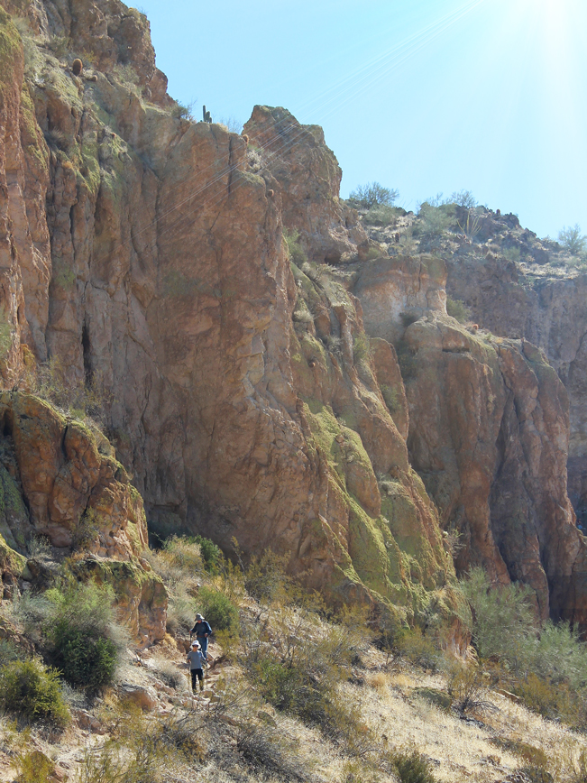 Landscape, Two Hikers, Lichen, Cliffs, Pass Mountain, Wind Cave Hiking Trail, Mesa, Arizona, Usery Park, Phoenix