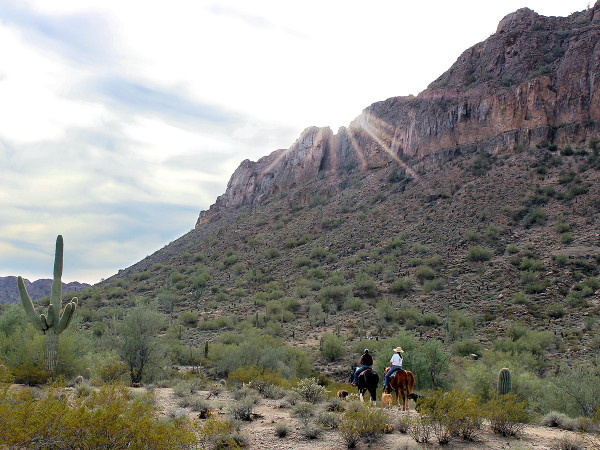 Landscape, View, Horseback Riders, Malpais Mountains, Arizona, San Tan Regional Park, San Tan Hiking Trail.
