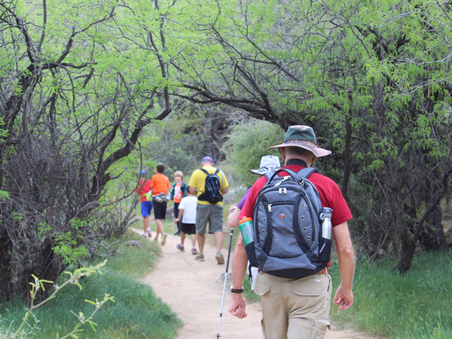 Landscape, View, Family, Hikers, Trees, Jewel of the Creek Hiking Trail, Jewel of the Creek Preserve, Cave Creek, Arizona, Phoenix Area, Family Hikes