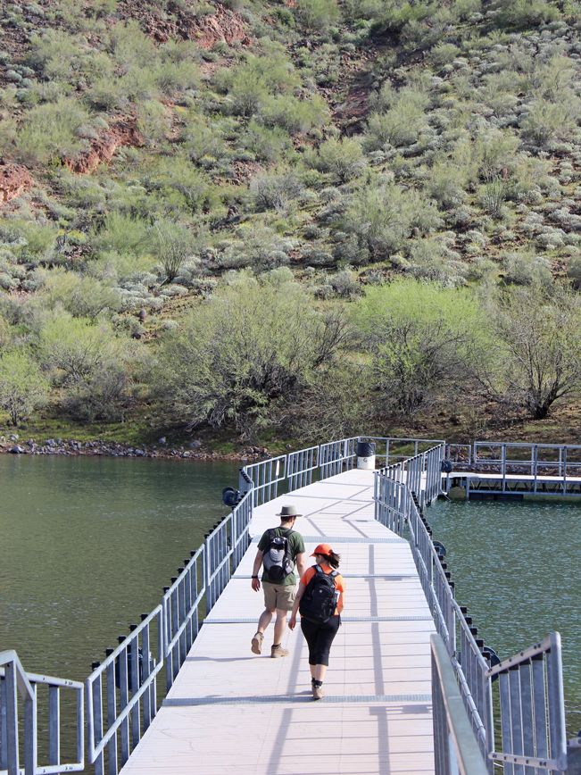 Landscape, View, Hikers, Floating Bridge, Pipeline Canyon Hiking Trail, Lake Pleasant, Phoenix Area, Phoenix, Arizona, Lake, Cove, Family Hikes, Water Feature Hikes
