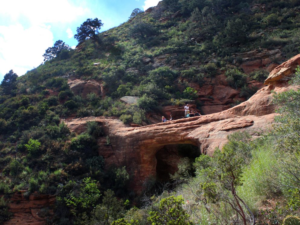 Landscape, Hikers, Natural Red Rock Bridge, Vultee Arch, Sedona, Arizona, Sterling Pass Hiking Trail, Difficult Hikes, Sedona Area Hikes, Pet Friendly Hikes