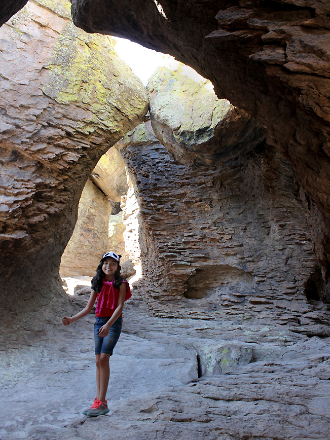 Girl, Hiker, Grotto, Southeastern, Arizona, Chiricahua National Monument, Echo Canyon Hiking Trail, Willcox, Moderate Hikes, Family Friendly Hikes, Southern Arizona HIkes