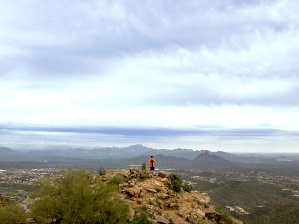 Hiker; Hiking; Sunrise Mountain; Sunrise Peak; McDowell Mountains; McDowell Mountain Preserve; Scottsdale; Arizona; Desert; Views; Sunrise Hiking Trail; Copyright AZutopia