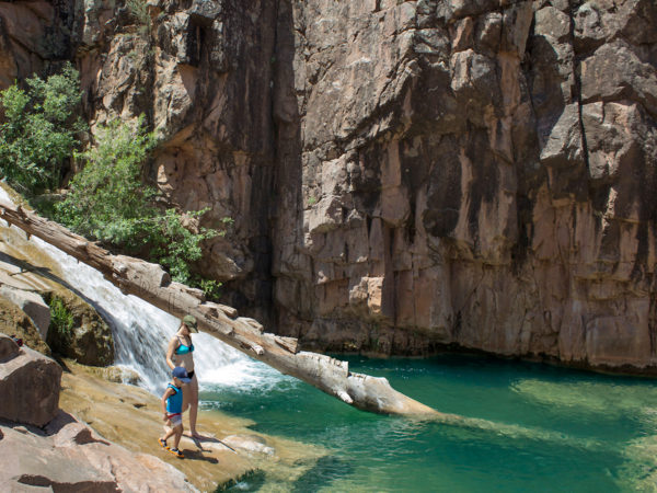 Water Wheel Hiking Trail; Payson; Arizona; Easy Hikes; Water Hikes; Waterfall; Swimming Hole; Hikers; Cliffs; Arizona Summer Hikes