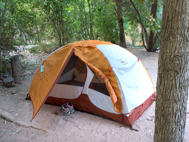 Tent; Permit; Campsite; Hiking Shoes; Havasu Campground; Havasu; Arizona; Grand Canyon. Copyright azutopia.com. No use without permission.