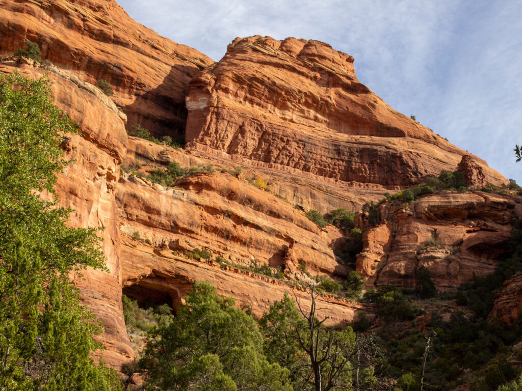 Landscape view of large arch on the cliff face of Fay Canyon in Sedona, Arizona’s, red rock formation, Fay Canyon Hiking Trail, Easy Hiking Trails; Northern Arizona Hiking Trails, Family Friendly Hiking Trails, Copyright azutopia.com. No use without permission.