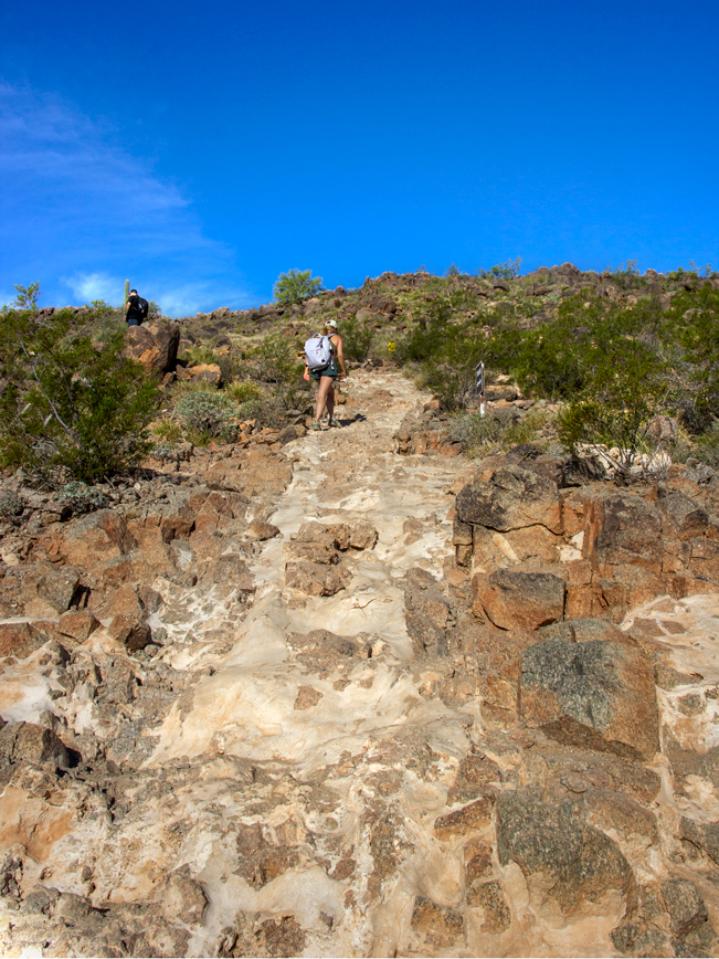 Hikers ascending lower, rocky section of Cholla Mountain Hiking Trail, Saguaros, Brush, Central Arizona Hiking Trails, Phoenix Area Hiking Trails, Difficult Hiking Trails
