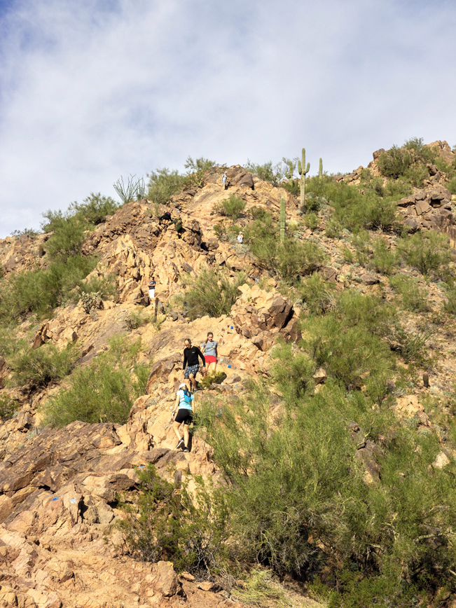 Hikers along start of Cholla Mountain Hiking Trail steep rocky ridgeline, Hikers, Rock Scrambles, Saguaros, Central Arizona Hiking Trails, Phoenix Area Hiking Trails, Difficult Hiking Trails